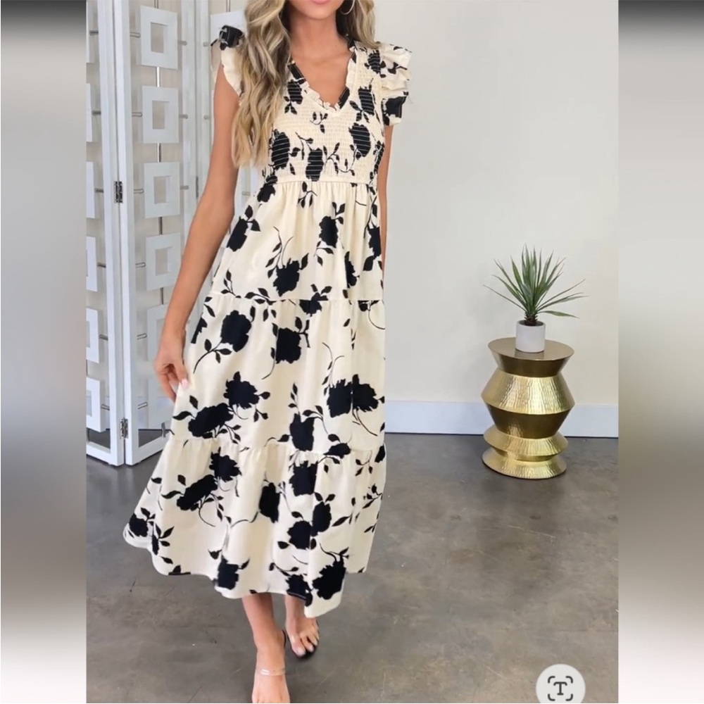 Floral Black and Cream Women's Dress